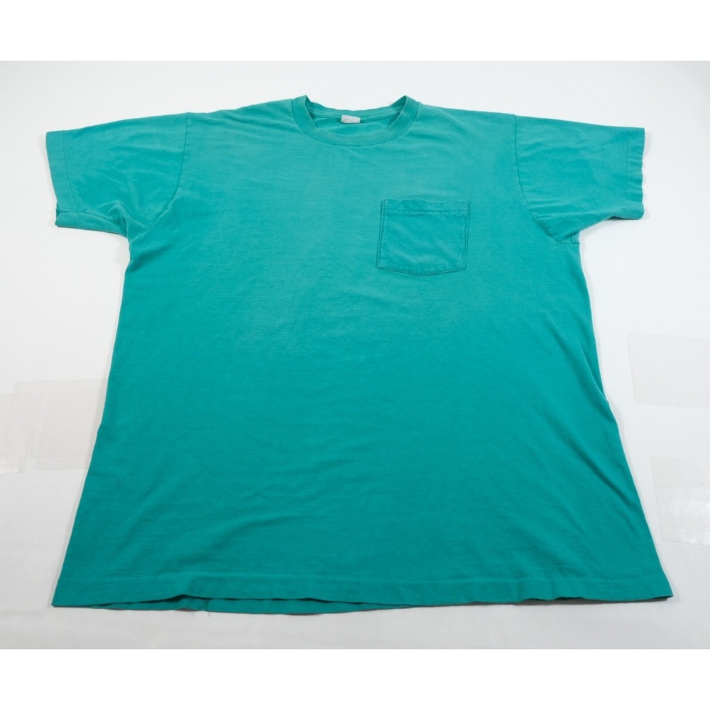 Unbranded Pocket Tee Mens 2XL Teal Vintage 90s Single Stitch Blank Cotton Shirt